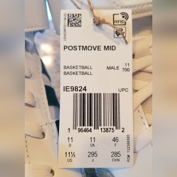 ADIDAS MEN'S POSTMOVE MID WHITE GREEN GUM BASKETBALL SHOES 11.5 NEW IN BOX & TAG - Picture 12 of 15